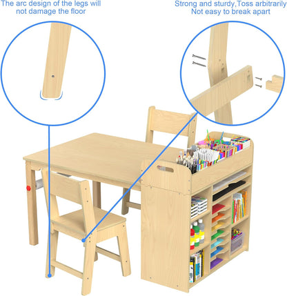 Kids Art Table and Chairs Set, Craft Desk with Large Storage and Portable Art Supply Organizer for Children Ages 8-12, 47" L X 30" W