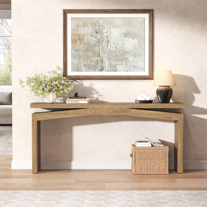 Console Table for Entryway Living Room, 63-Inch Wooden Rectangular Sofa Tables Narrow Long behind Couch, Large Farmhouse Foyer Entrance Table for Home, Hallway, Apartment, Natural Brown