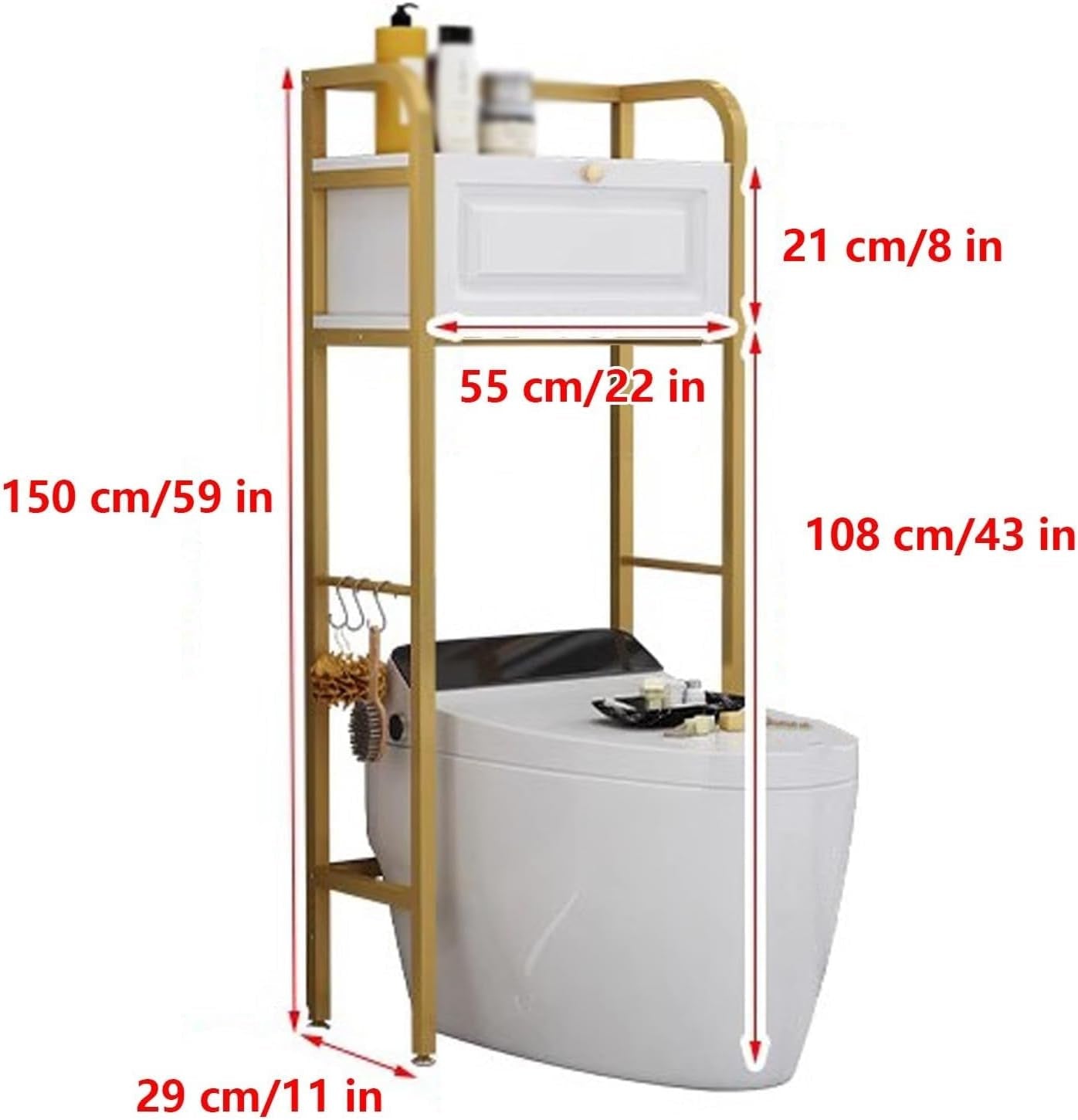 Metal Frame Over-The-Toilet Bathroom Rack Storage Cabinet with Open Shelves Neat & Sturdy Toilet Stand for Bathroom Laundry Room Heavy Duty(Gold)