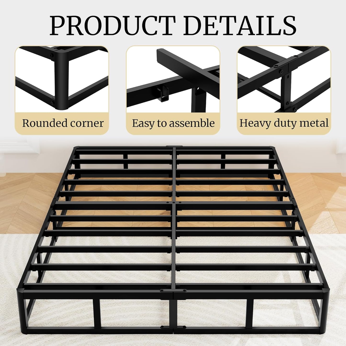 Queen Box Spring, 10 Inch High Profile Box Spring for Queen Bed, 3000 Lbs Heavy Duty Metal Frame Mattress Foundation with Fabric Cover, Easy Assembly-Noise Free