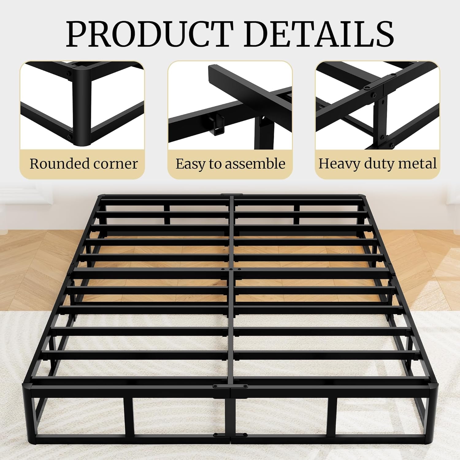 Queen Box Spring, 10 Inch High Profile Box Spring for Queen Bed, 3000 Lbs Heavy Duty Metal Frame Mattress Foundation with Fabric Cover, Easy Assembly-Noise Free