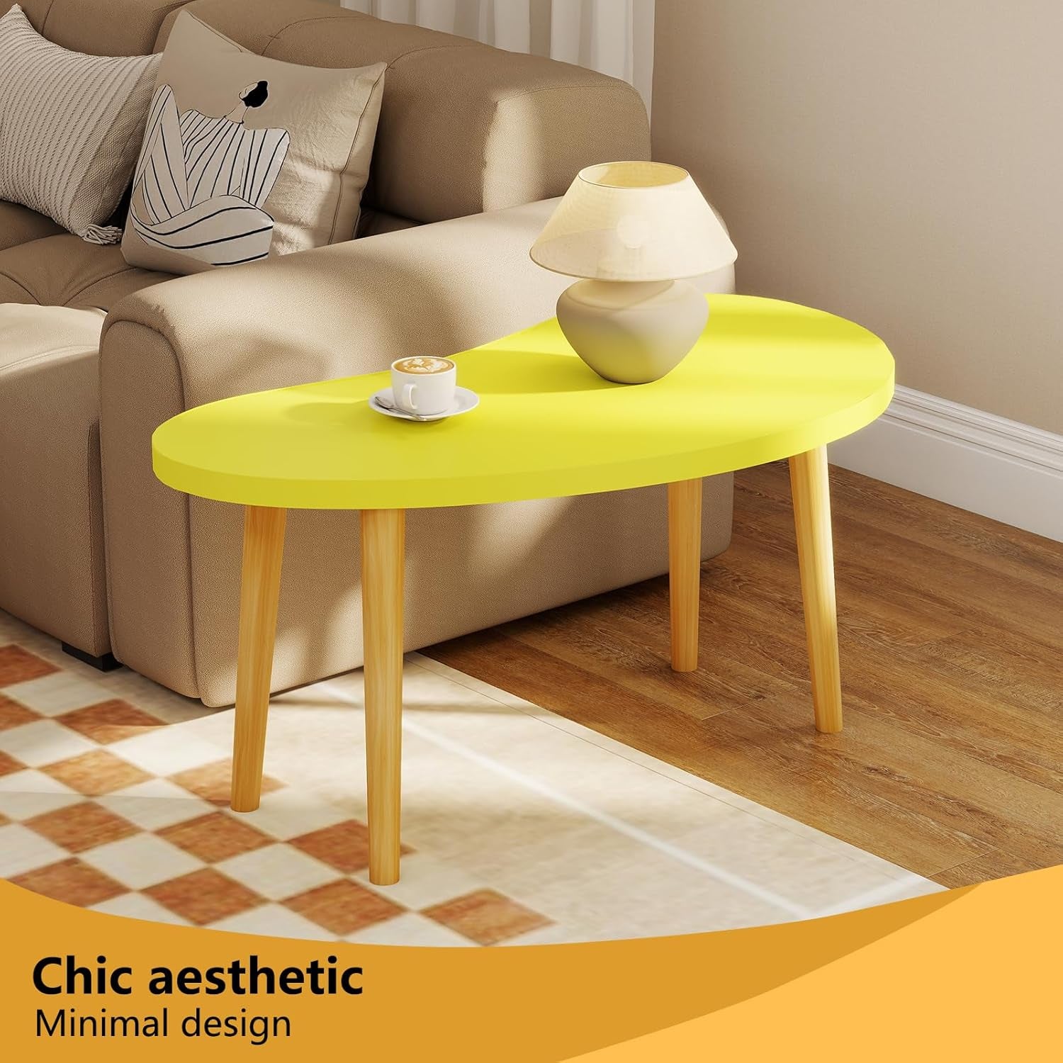 Mango Coffee Table Low Table with 4 Solid Wood Sturdy Legs, Floor Table Desk for Sitting on the Floor, Storage and Living Room Furniture (Yellow)