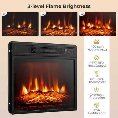 Electric Fireplace TV Stand for Tvs up to 65’’, TV Console with 16-Color LED Light, Adjustable Glass Shelves, 19’’ Fireplace Insert with Remote & APP Control, Entertainment Center (Brown)