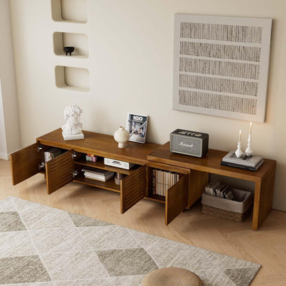 Mid Century Modern TV Stand for 75 Inch TV, Extendable TV Stand with Storage, Media Console TV Cabinet, Farmhouse Entertainment Cabinet for Living Room Bedroom Brown Ebony (63"-98" Extendable)