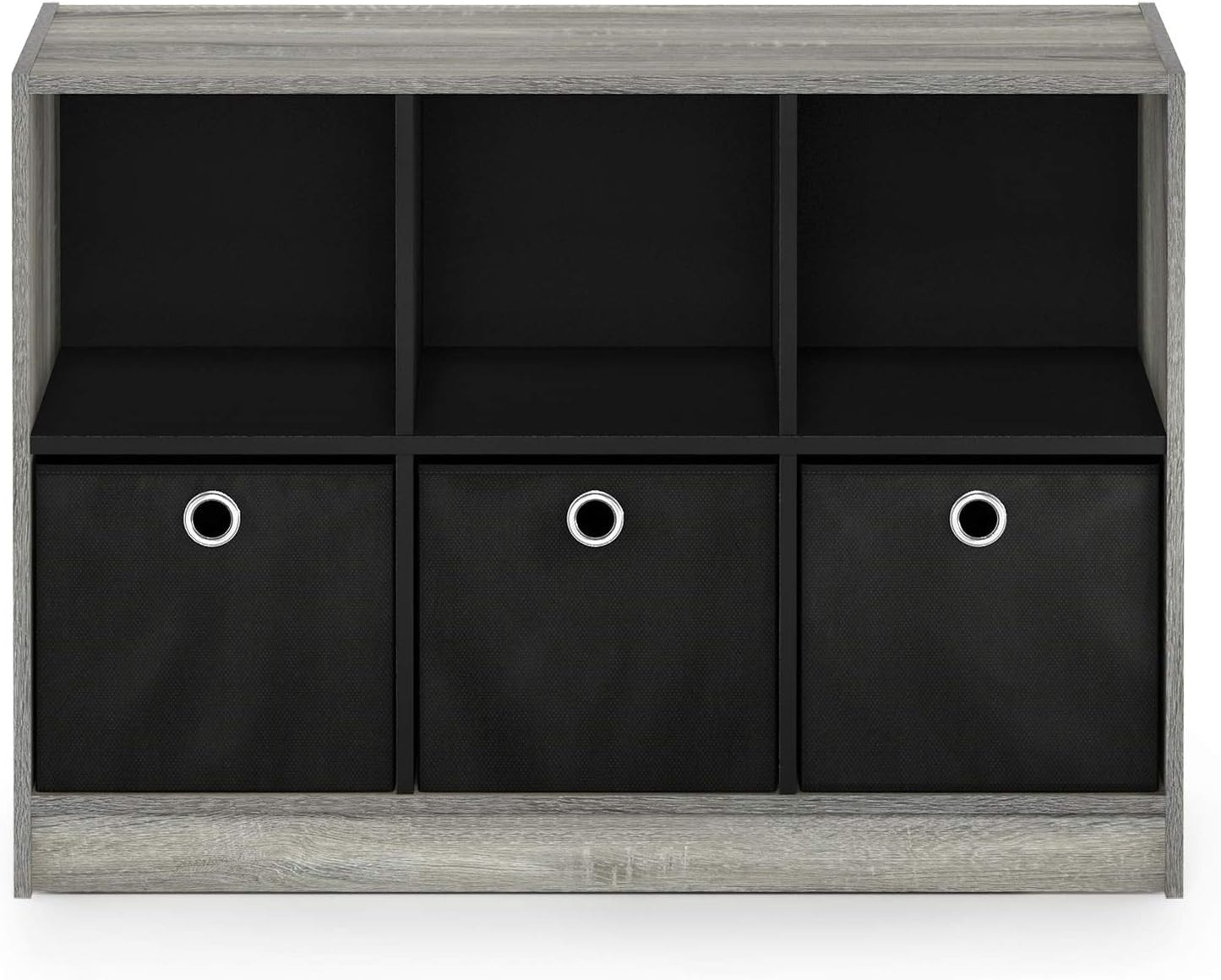 Basic 3X2 Cube Storage Bookcase Organizer with Bins, French Oak Grey/Black