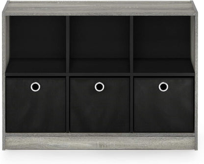Basic 3X2 Cube Storage Bookcase Organizer with Bins, French Oak Grey/Black