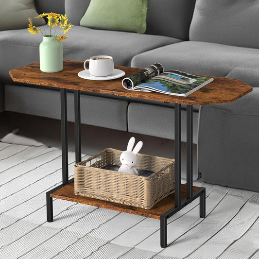 Rustic Coffee Table 2-Tier Wood Tea Table Coffee Tables for Living Room Industrial Rectangle Coffee Table for Large or Small Spaces Center Table with Storage Shelf, Brown