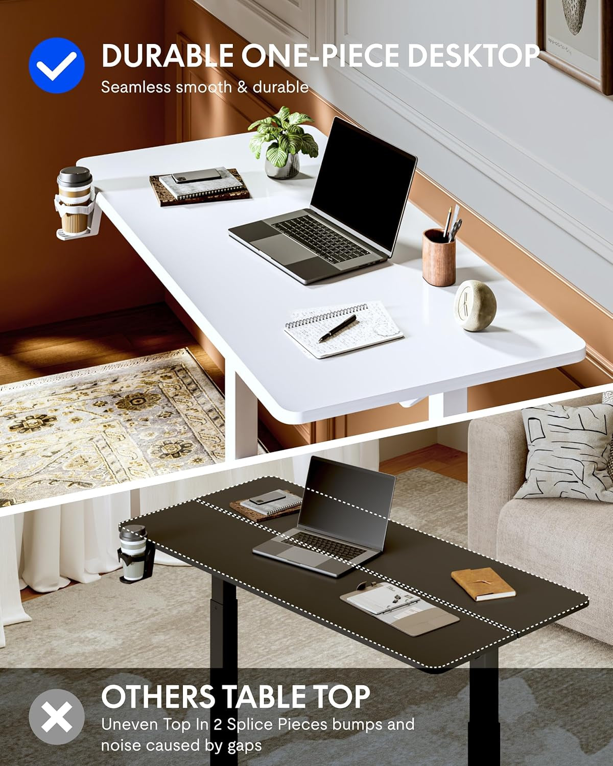 H7 plus Gas Spring Adjustable Standing Desk, Mobile Rolling Sit-Stand Table with Wheels, Cordless Stand up Desk for Small Spaces & Home Office, 32" One-Piece Desktop White,Height 27.6"–45"