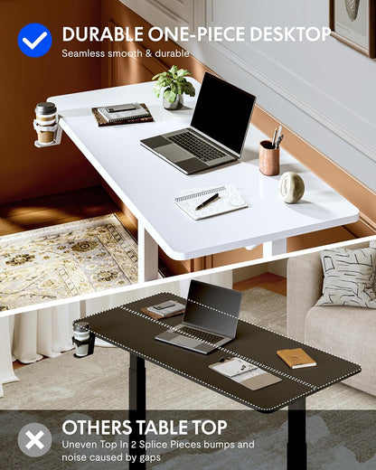 H7 plus Gas Spring Adjustable Standing Desk, Mobile Rolling Sit-Stand Table with Wheels, Cordless Stand up Desk for Small Spaces & Home Office, 32" One-Piece Desktop White,Height 27.6"–45"
