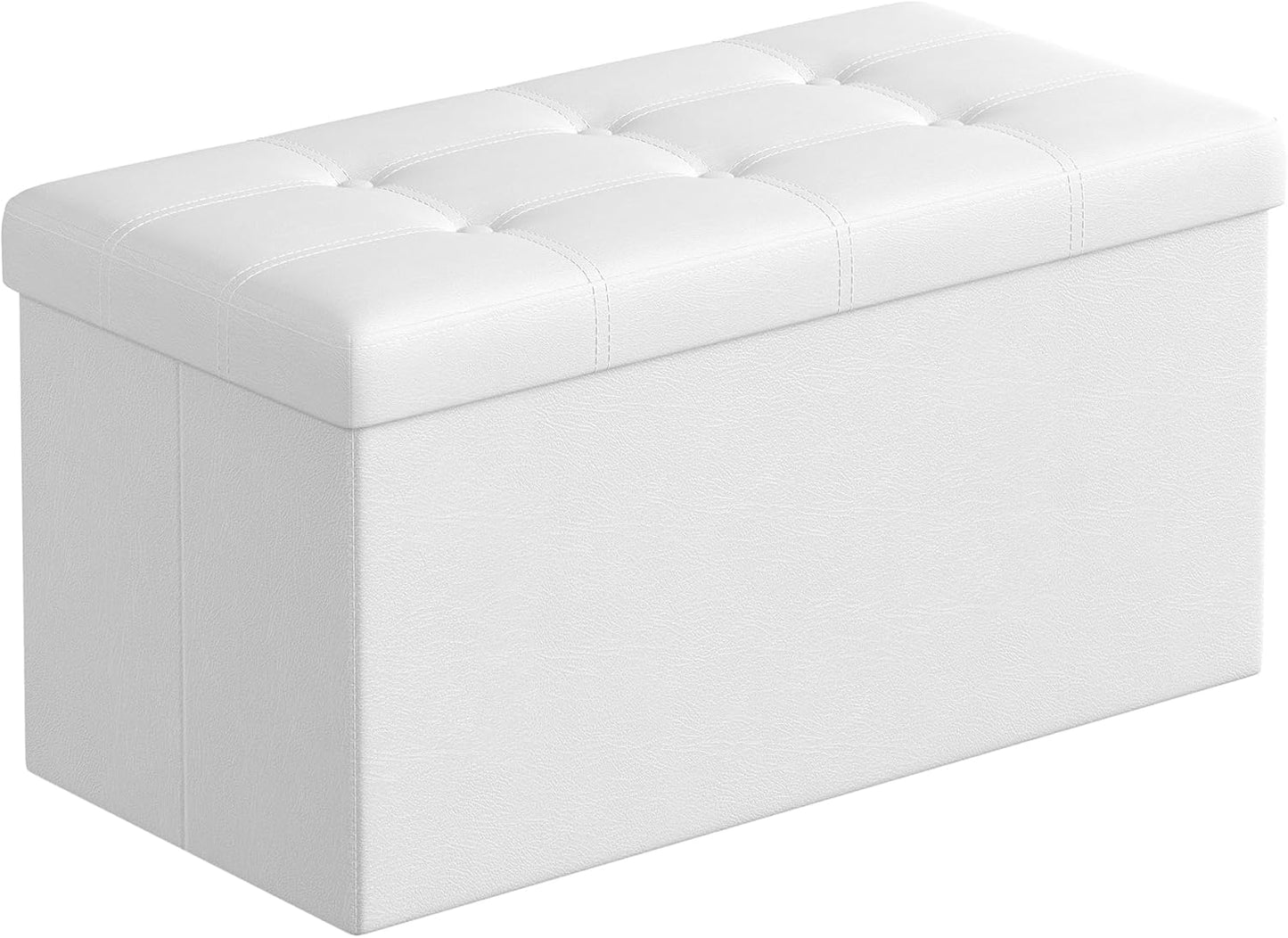 MAZIE Collection - 43 Inches Folding Storage Ottoman Bench, Ottoman with Storage, Foot Rest Stool, Load 660 Lb, for Living Room, Synthetic Leather, Black ULSF701