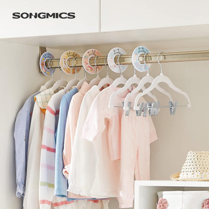 30 Packs Baby Pants Hangers with Clips, Kids Hangers with 6 Clothes Dividers, Non-Slip Children’S Clothes Hanger, White UCRF013W30