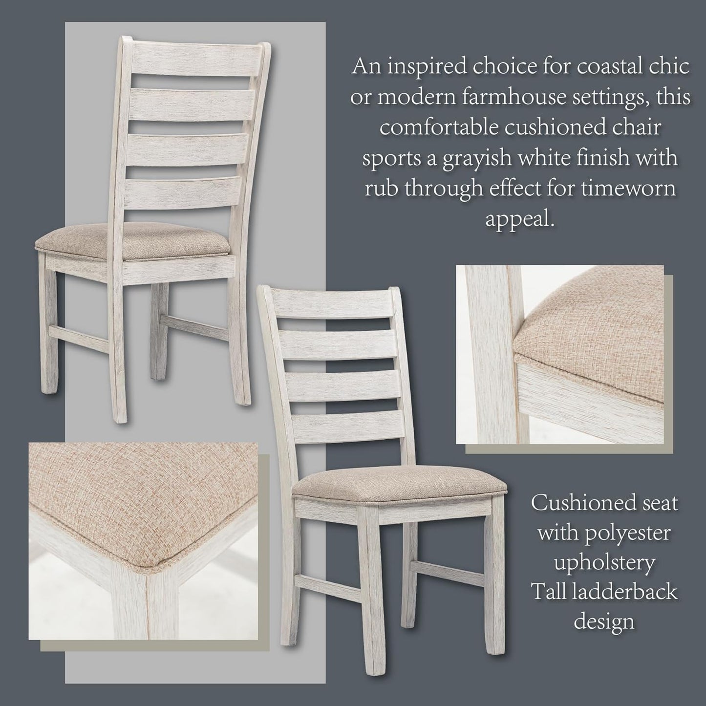Skempton Modern Farmhouse Dining Room Chair, 2 Count, Whitewash