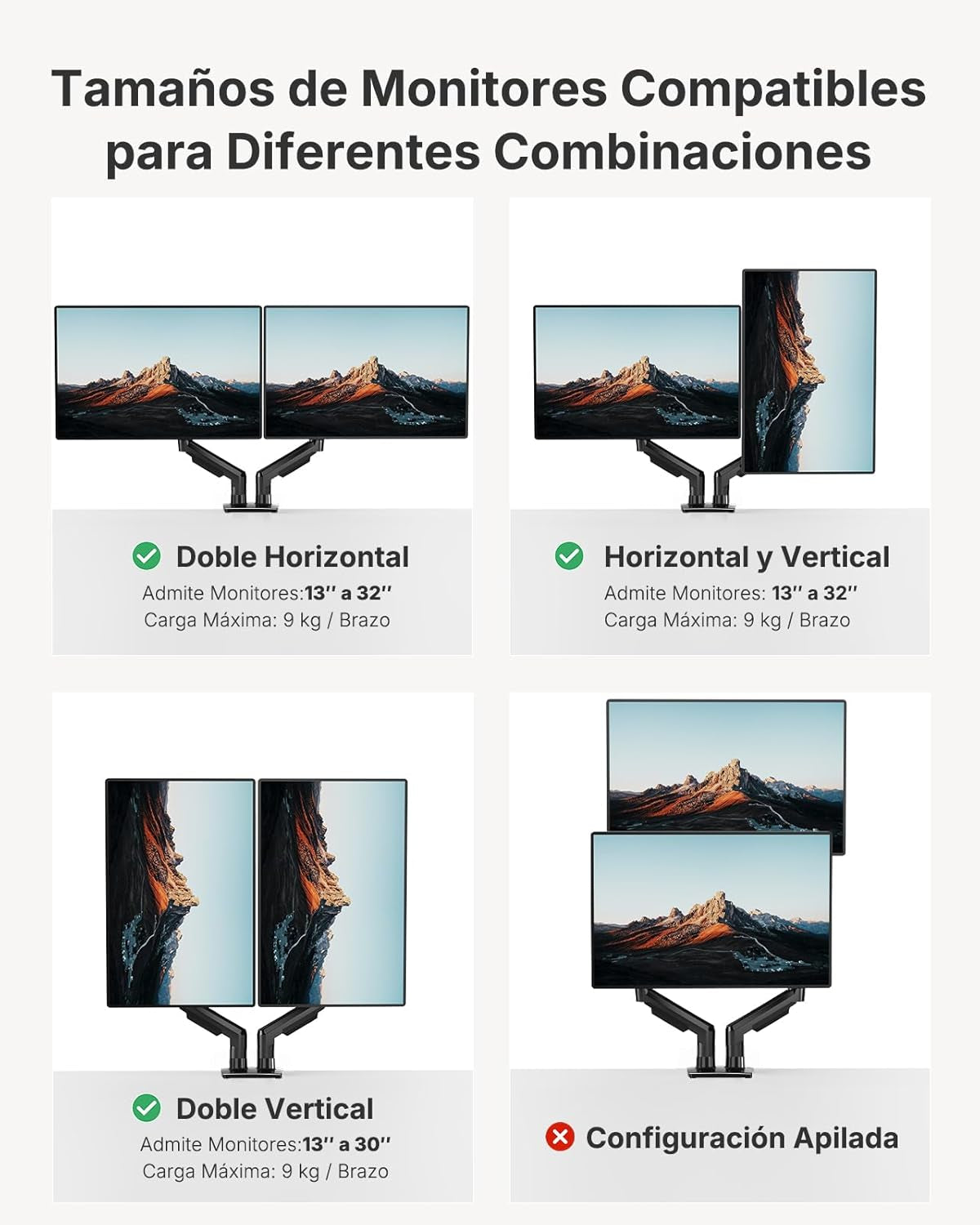 Dual Monitor Stand, Fully Adjustable Monitor Desk Mount for 13–32″ Computer Screens, Full Motion VESA 75X75/100X100 with C-Clamp & Grommet Base, Each Arm Holds 4.4 to 19.8 Lbs