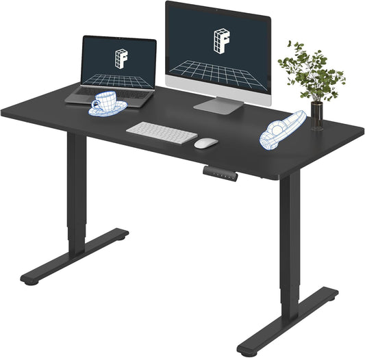 E6 3-Stage Dual Motor Electric Standing Desk 55 X 28 Sit Stand up Desk, Holds 220 Lbs, Adjustable Height W/Memory Presets, One-Piece Black Desktop & Black Frame, Ships in 2 Boxes