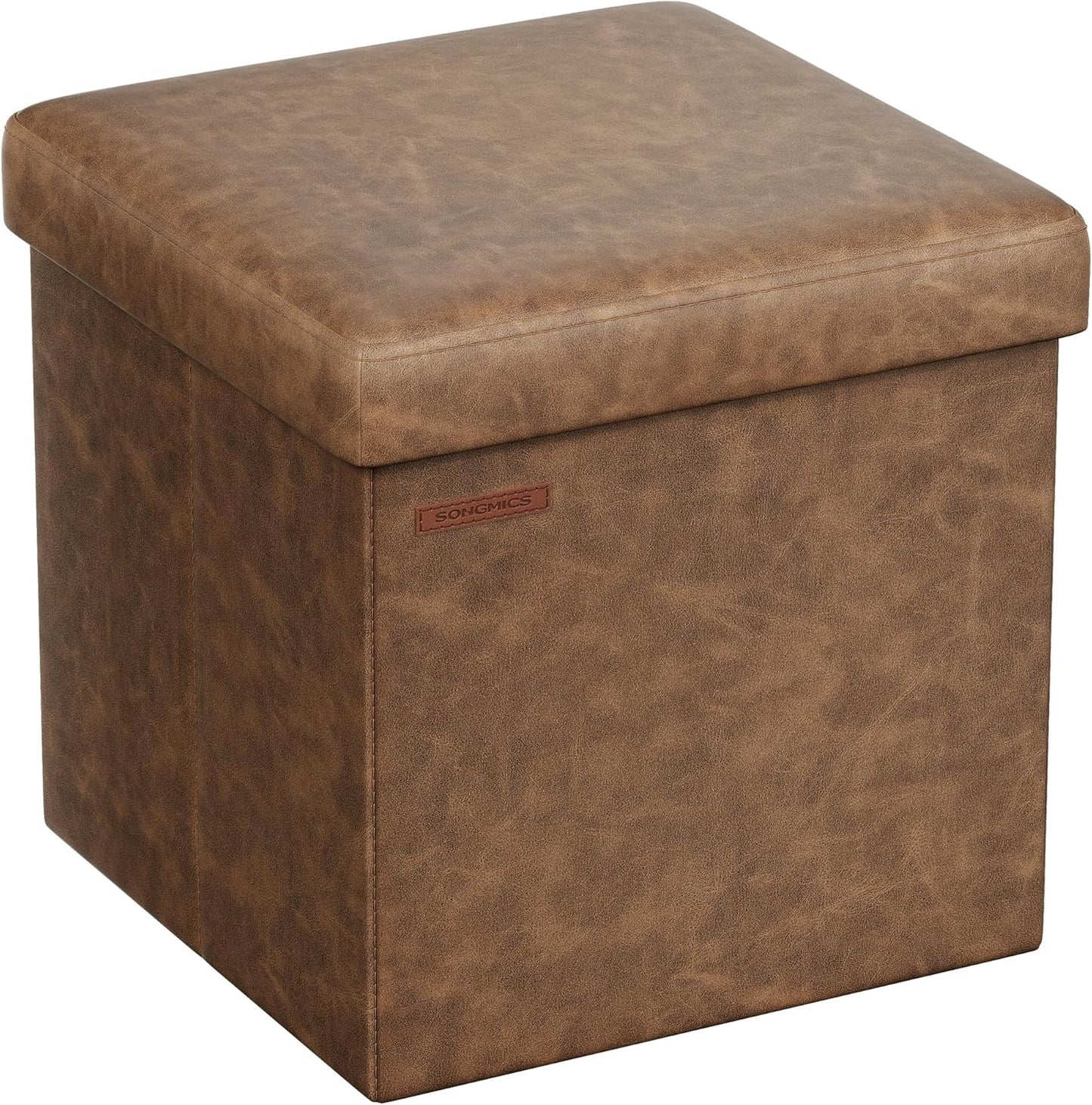 MAZIE Collection - 43 Inches Folding Storage Ottoman Bench, Ottoman with Storage, Foot Rest Stool, Load 660 Lb, for Living Room, Synthetic Leather, Black ULSF701