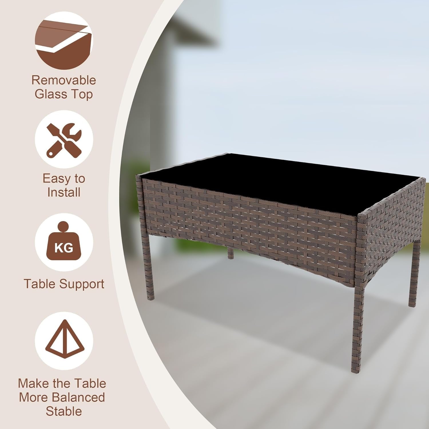 4 Piece Outdoor Patio Furniture Set, All-Weather Wicker Rattan Patio Set with Cushions, Loveseat, Chairs & Coffee Table, Outdoor Furniture for Porch, Backyard & Balcony, Brown