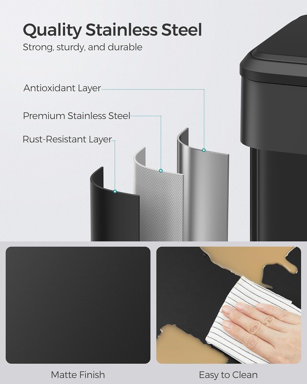 Kitchen Trash Can, 10.5-Gallon (40L) Garbage Can with Lid and Wide Foot Pedal, Soft Close and Stays Open, Black ULTB541B40