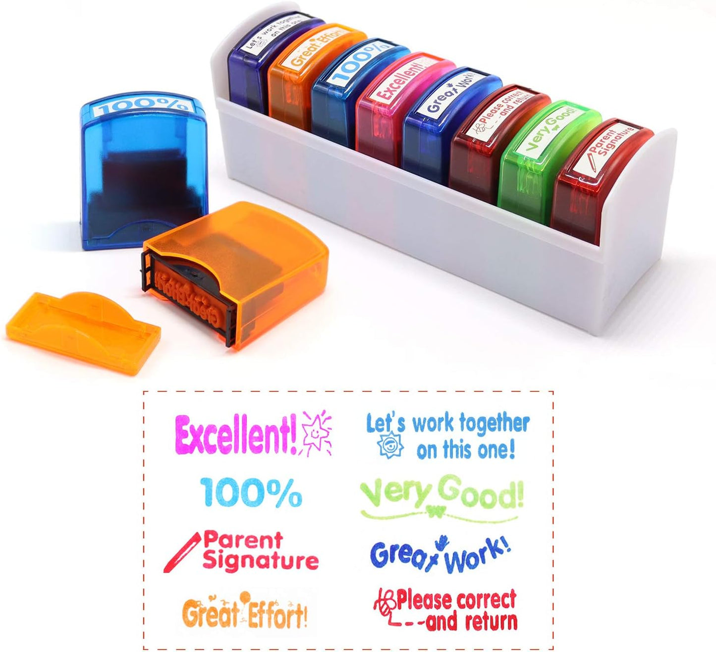 8PCS Teacher Stamp Set,Colorful Self-Inking Motivational Classroom Stamper for Grading,Encouraging Rating Stamp Student,Parent Signature Stamps for Homework,School Homeschool Reward Supplies