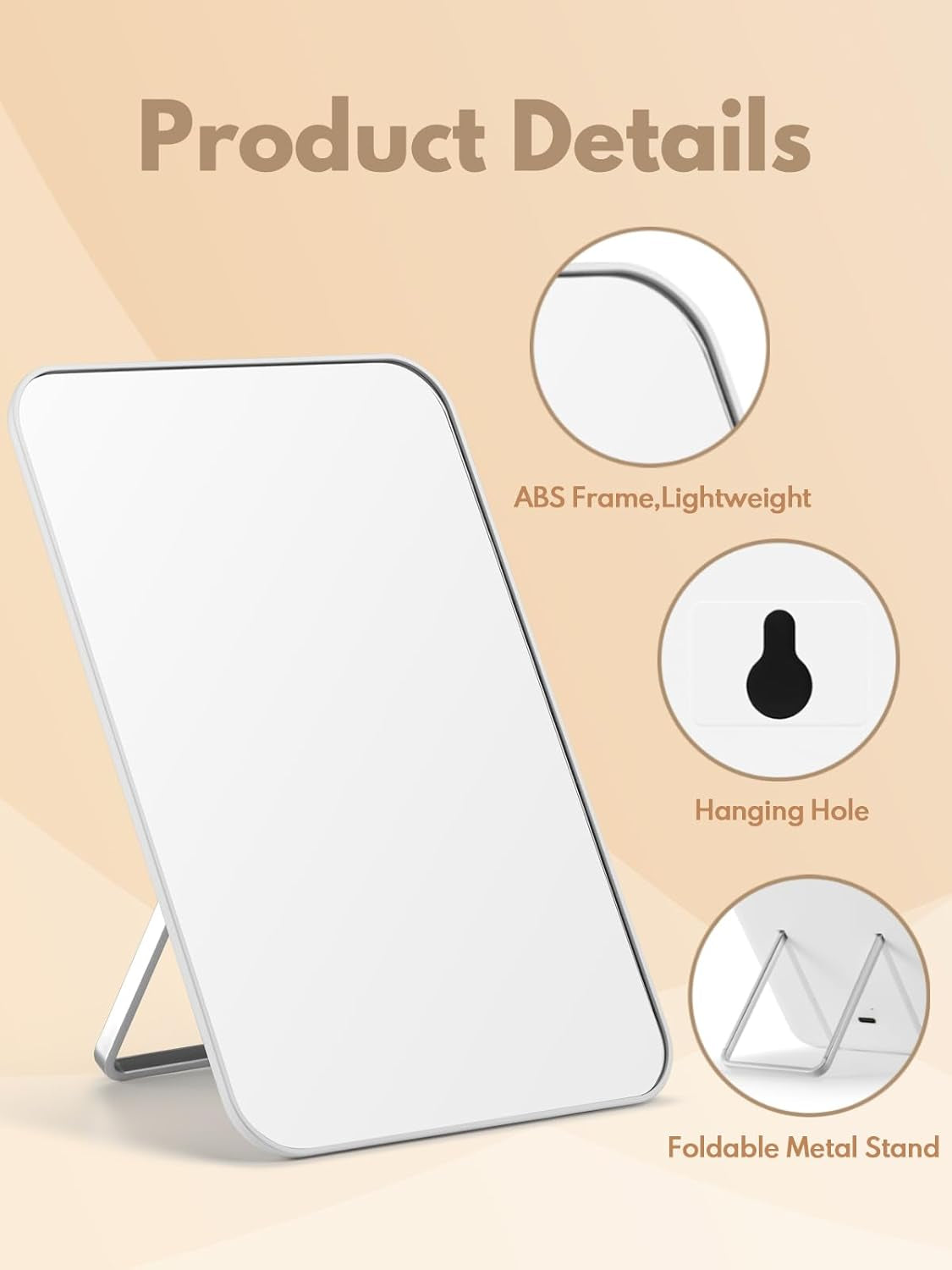 8X5-Inch Magnetic Locker Mirror, Small Makeup Mirror for Desk and School Locker, with Strong Magnets, Foldable Wall Mount & Hanging Hole for Bathroom,White