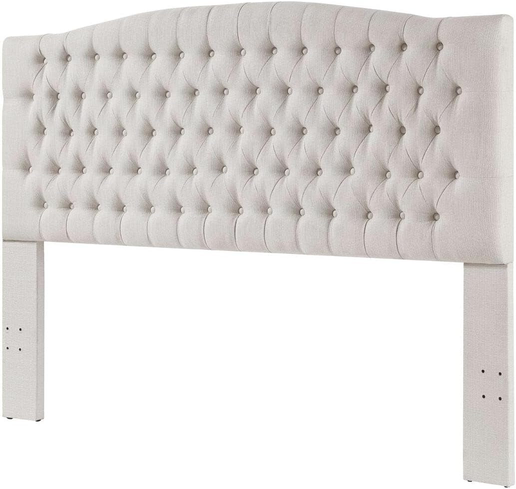 Upholstered Tufted Button Linen Fabric Headboard,Comfortable Fashional Headboard King/Ca King Size,Ivory