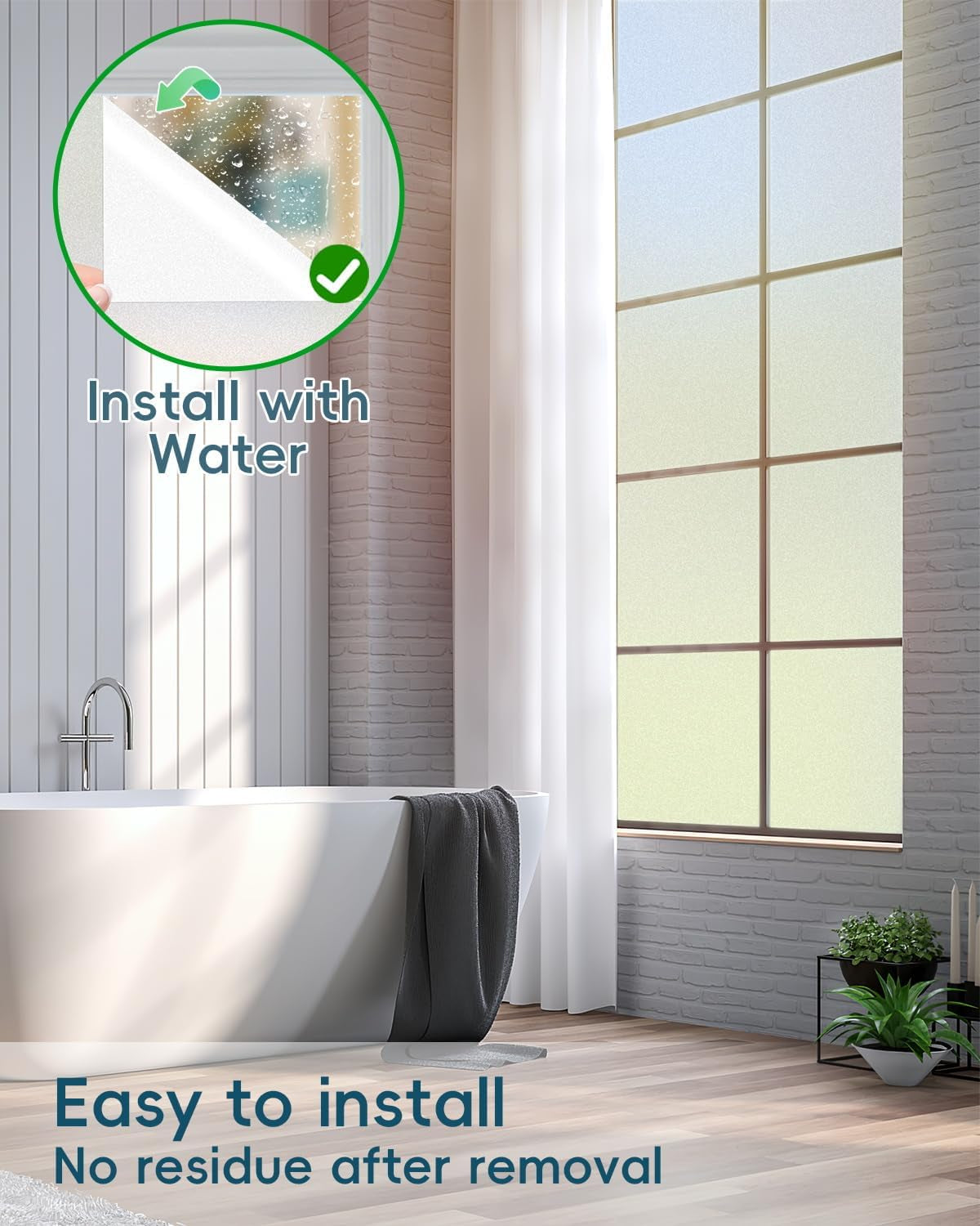 Frosted Glass Window Privacy Film Decorative, Bathroom Window Privacy Film for Glass Windows Cover, Static Cling, Removable, Reusable, Anti-Uv, Anti-Glare, Heat Blocking, 17.5 by 78.74 Inch