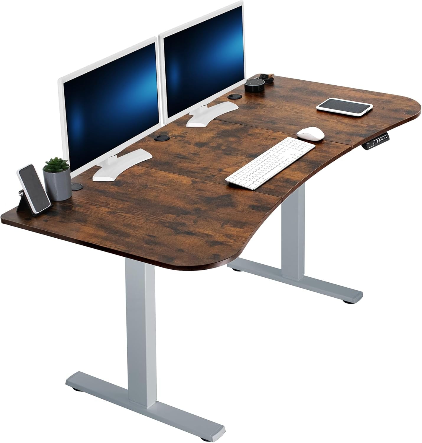 Electric 63 X 32 in Rustic Standing Desk, Memory Height Adjustment, 1B Series, Vintage Brown Top Gray Frame, DESK-KIT-1G1N