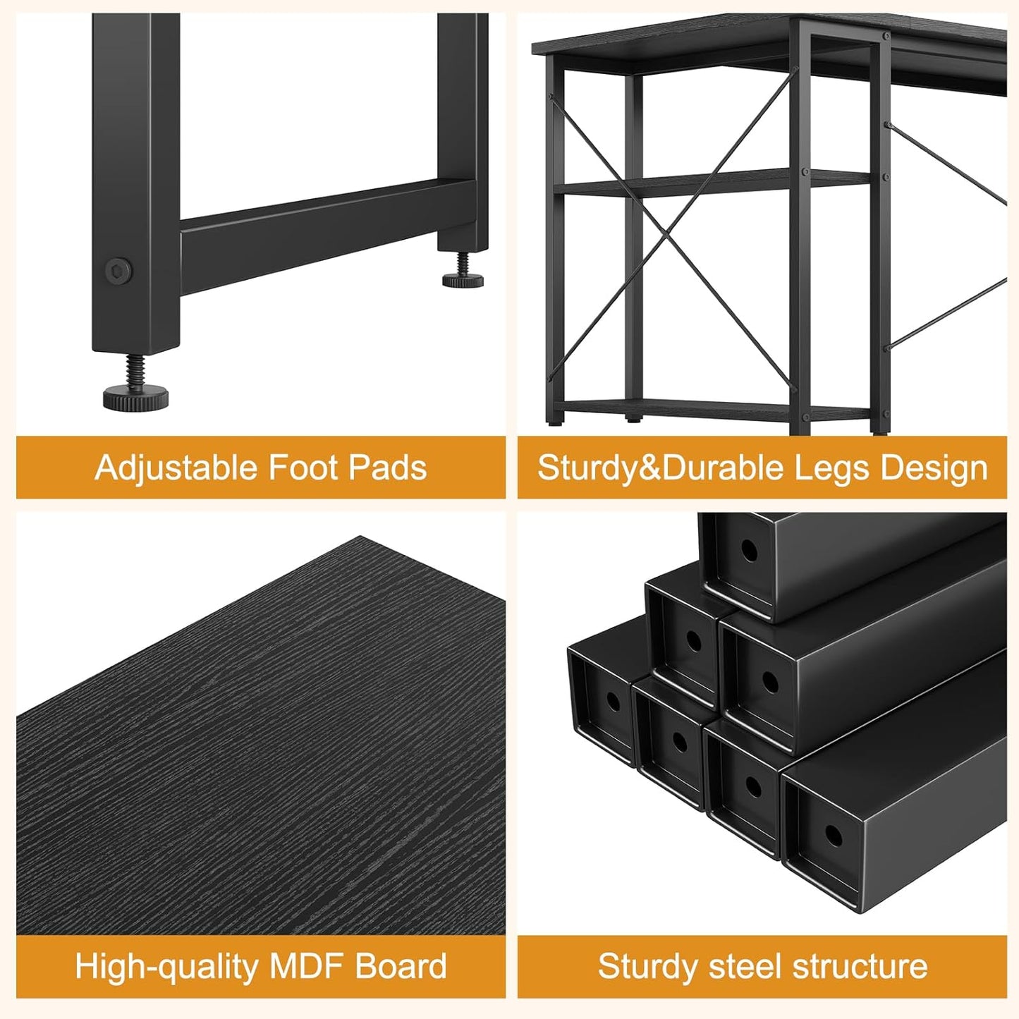 L Shaped Computer Desk with Reversible Shelves, 40 Inch Small Corner Desk with Storage Bag, Gaming Desk Computer Table Study Writing Table for Home Office Bedroom Small Space, Black