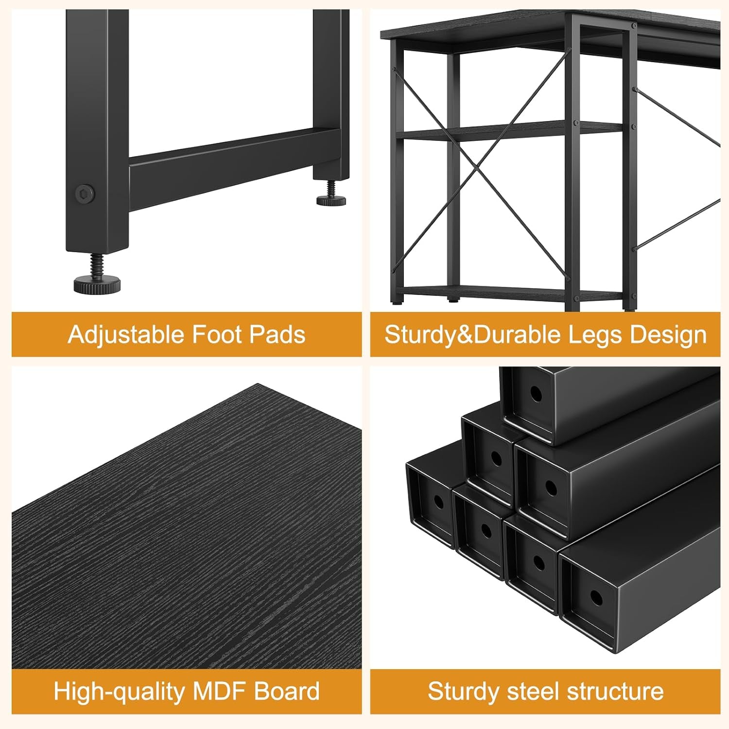 L Shaped Computer Desk with Reversible Shelves, 40 Inch Small Corner Desk with Storage Bag, Gaming Desk Computer Table Study Writing Table for Home Office Bedroom Small Space, Black