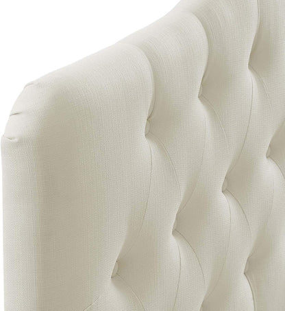 Annabel Tufted Button Linen Fabric Upholstered Queen Headboard in Ivory