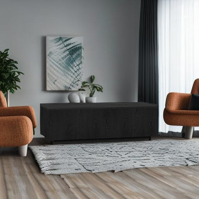 48" Fluted Rectangular Low-Profile Coffee Table for Living Room, Family Room, or Office, Black Grain