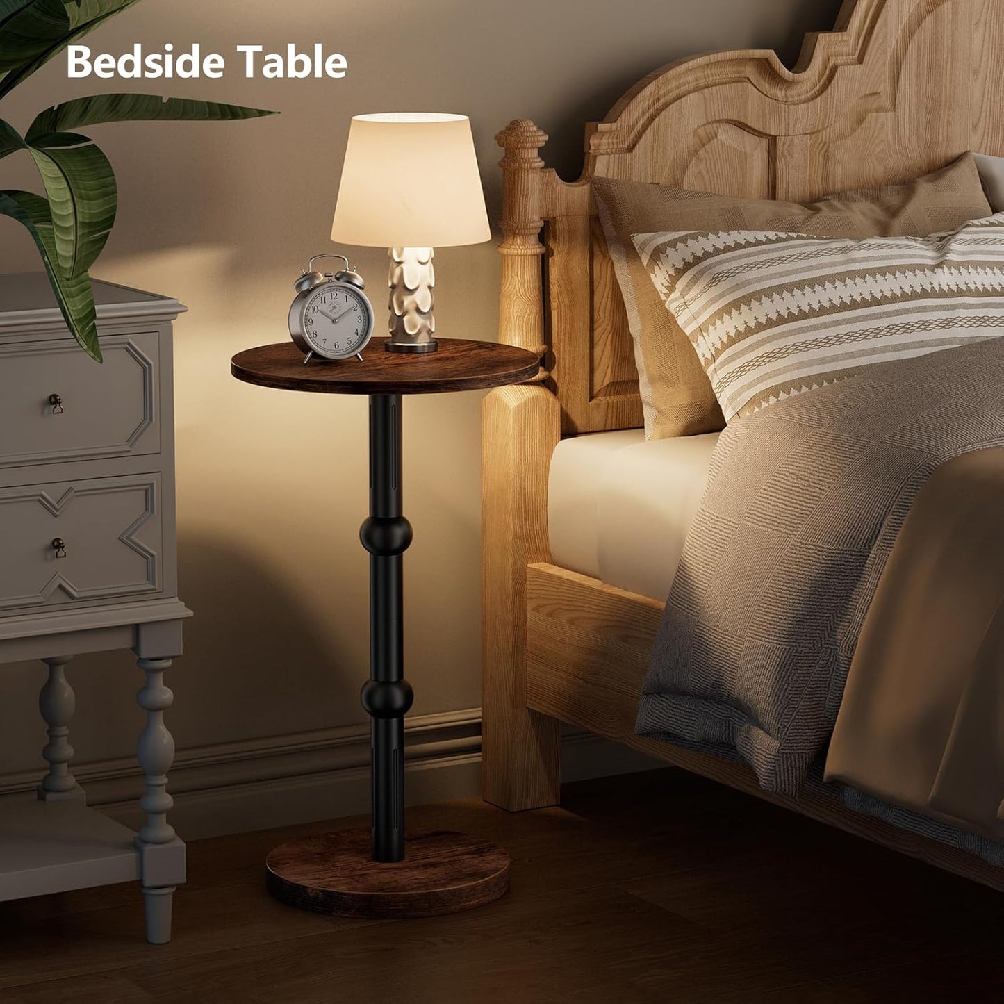 Drink Table, Small round Side Table for Small Spaces, Modern Accent round End Tables with Metal Leg, Thickened Wood Pedestal Coffee Tables for Living Room, Bedroom, Narrow Corners,Sofa Couch
