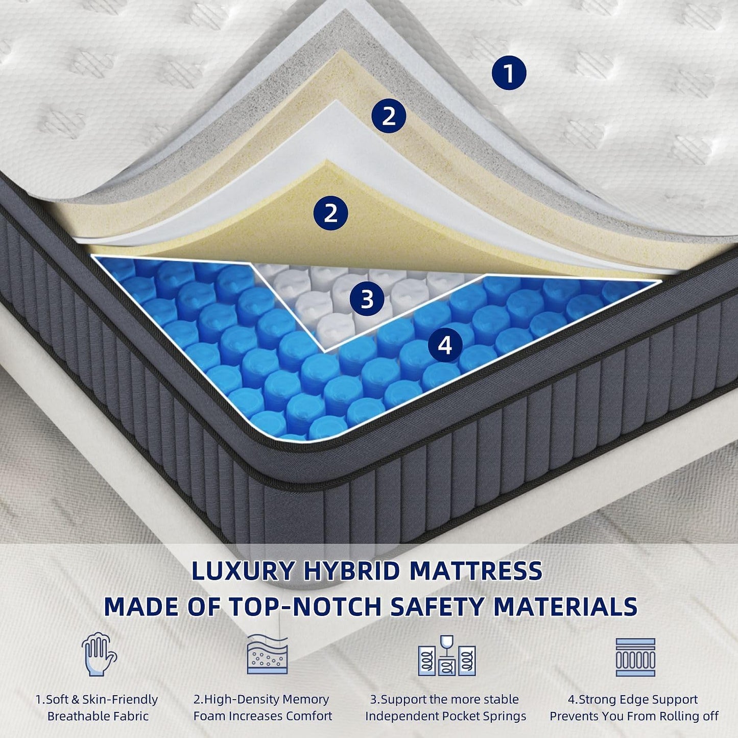 14 Inch Medium Firm King Size Mattress [Upgraded] King Hybrid Mattresses in a Box with Gel Memory Foam & Pocket Springs, Strong Edge Support,Pressure Relief,Certipur-Us,365-Night Trial