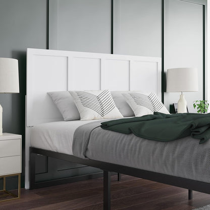 White four panel wooden queen headboard