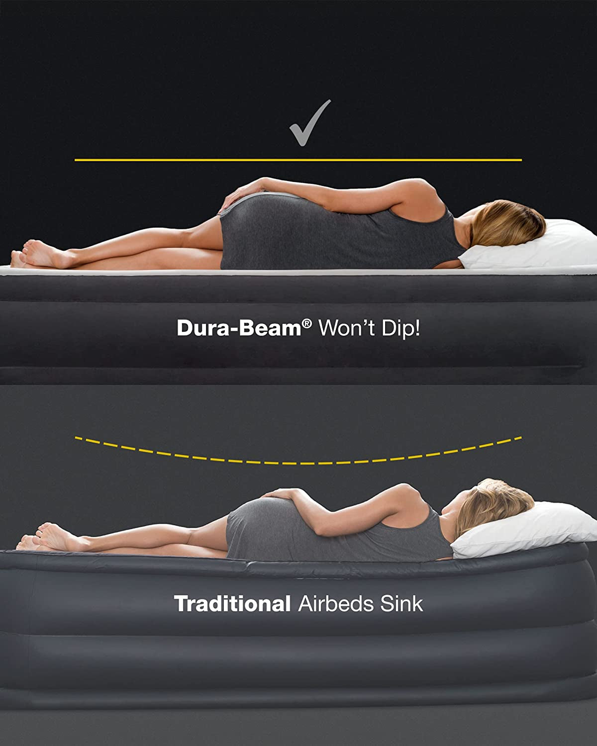 64757E Dura-Beam Standard Downy Air Mattress: Fiber-Tech - Twin Size - 10In Bed Height - 300Lb Weight Capacity - Pump Sold Separately