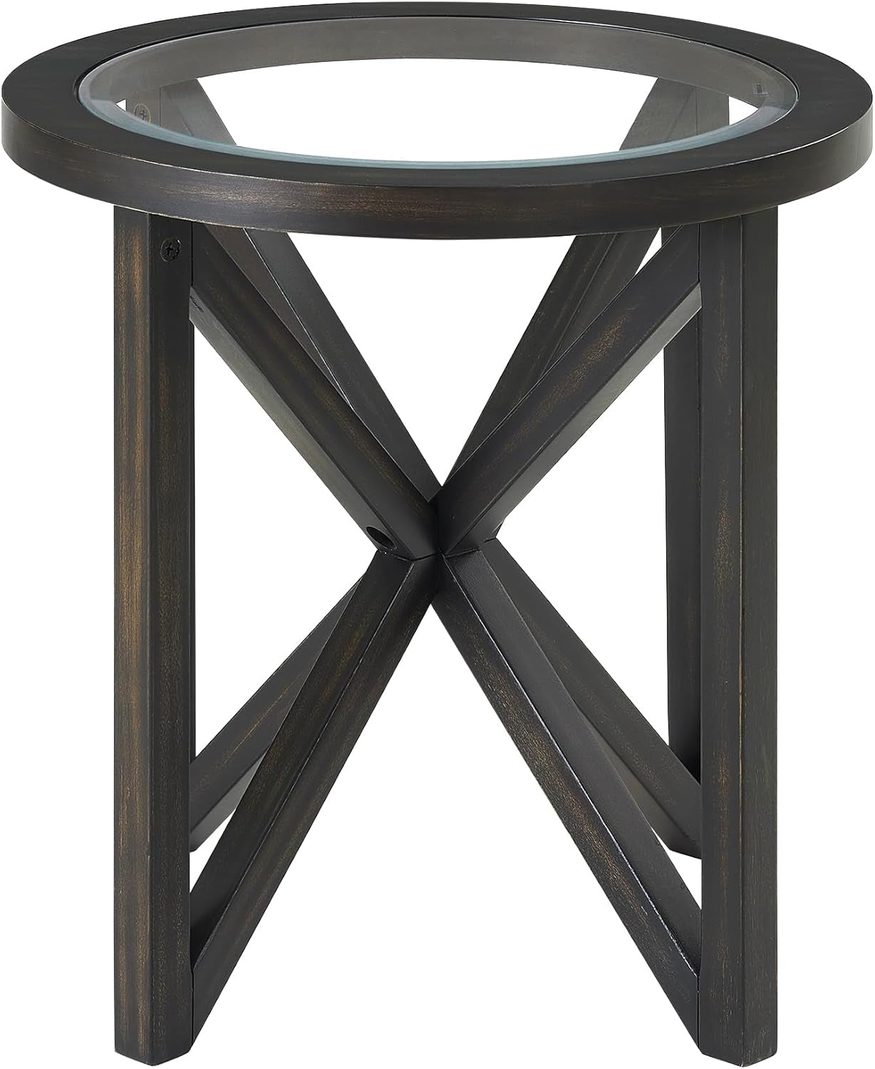 Modern Black Tempered Glass Side Table,Round End Table with Tempered Glass Top and Solid Wood Base.Simple & Modern round Table,Small Glass Tea Table for Living Room,Apartment,22.13In(Black)