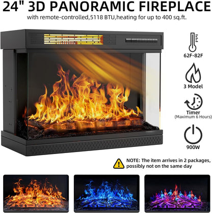Glass Fireplace TV Stand for Tvs up to 65 Inch, Media Entertainment Center with Storage, White Wash