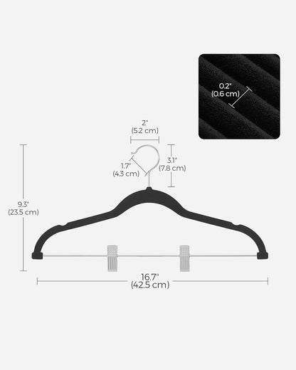 30 Pack Pants Hangers, 16.7 Inches Long Velvet Trousers Hangers with Adjustable Clips, Heavy-Duty, Non-Slip, Space-Saving for Pants, Skirts, Coats, Dresses, Tank Tops, Black UCRF12B30