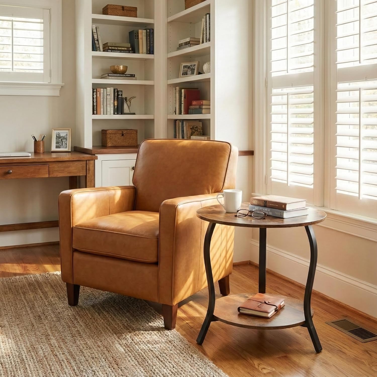 Small round Coffee Table with Open Storage,23" 2-Tier Coffee Side Tables for Small Space, Accent Center Table Circle Sofa End Table with Wooden Table Top for Living Room Bedroom (Rustic Brown)