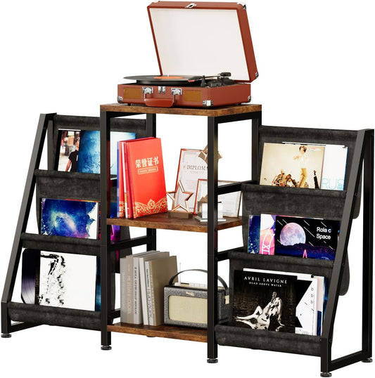 Record Player Stand with 6-Tier Vinyl Storage, Holds up to 280 Albums, Turntable Stand with Record Holder Display Shelf, Brown Record Cabinet for Media Stereo Audio