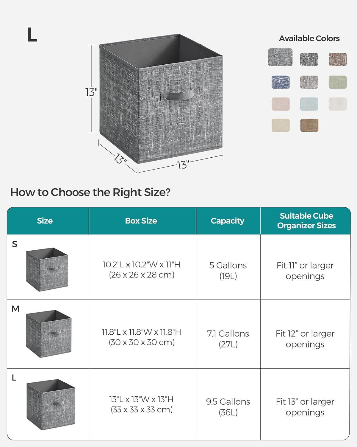 Storage Cubes, 13-Inch Non-Woven Fabric Bins with Double Handles, Set of 6, Closet Organizers for Shelves, Foldable, for Clothes, Cattail Gray UROB033G01