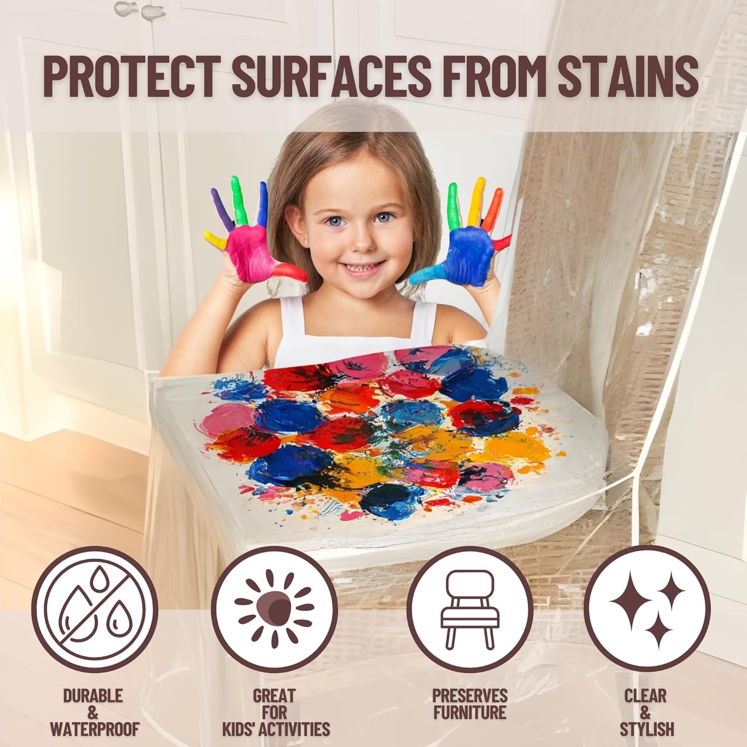 Dining Room/Kitchen Chair Cover/Protector-4 Pack- Heavy Duty Clear PVC Vinyl-No Dust/Spill/Pet Hair/Pet Claws, Easy Clean Slipcover