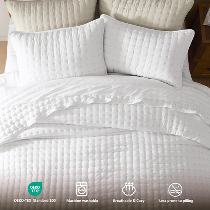White King Size Quilt Bedding Sets with Pillow Shams, Lightweight Soft Bedspread Coverlet, Quilted Blanket Thin Comforter Bed Cover, All Season Summer Spring, 3 Pieces, 104X90 Inches