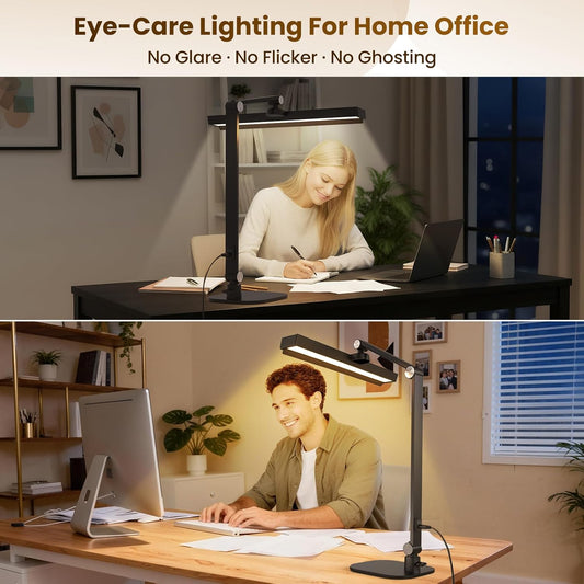 Desk Lamps for Home Office: 2 in 1 Eye-Caring Modern LED Desk Lamp for Worker - 5 Color Temperature 10 Brightness Computer Light - Memory & Timer Func Desk Light for Student, Seniors