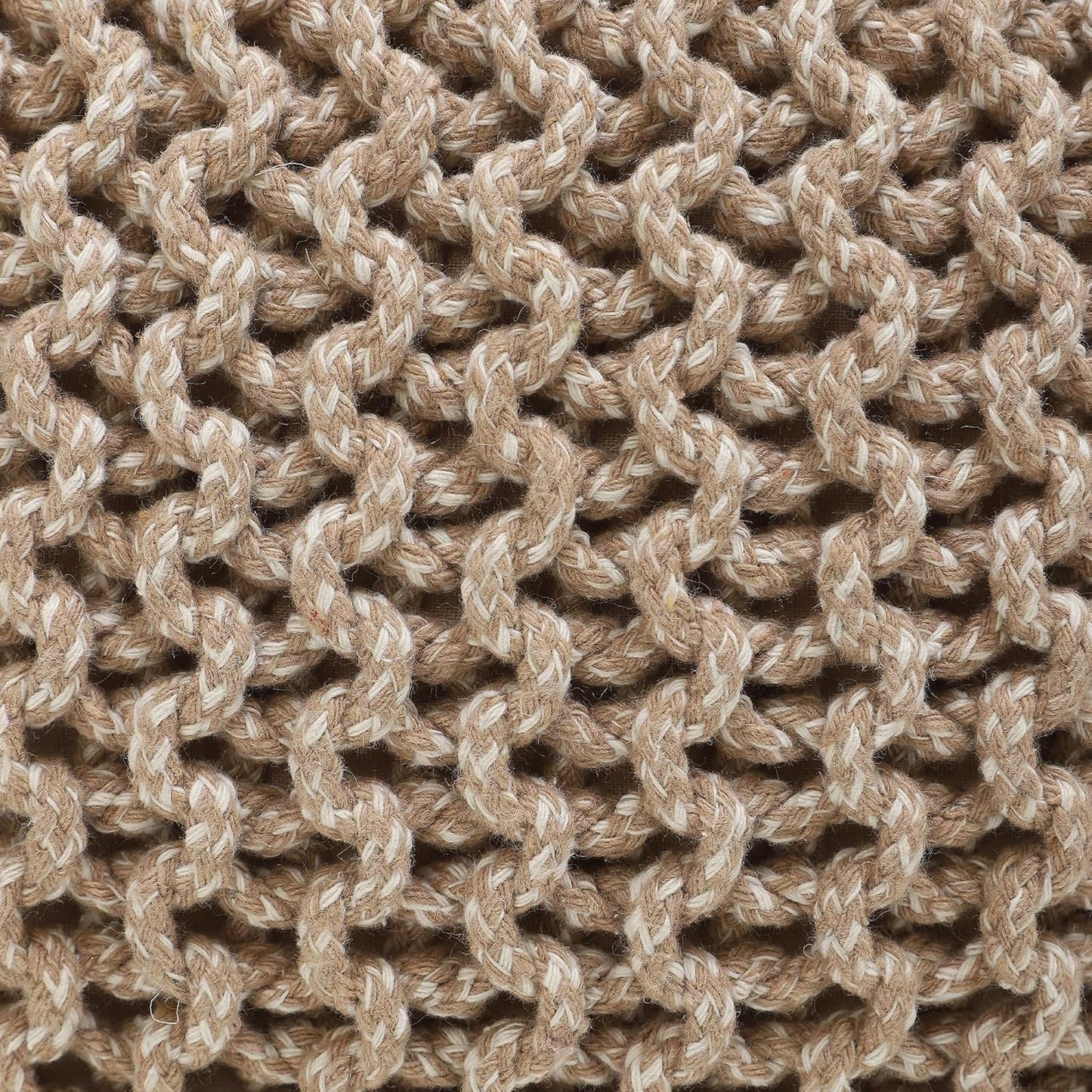 REDEARTH round Pouf Ottoman - Hand Knitted Cable Boho Poof Home Décor Pouffe Circular Footrest for Living Room - Nursery - Bedroom - Lounge 100% Cotton (18”X18”X14”) - Beige Ivory