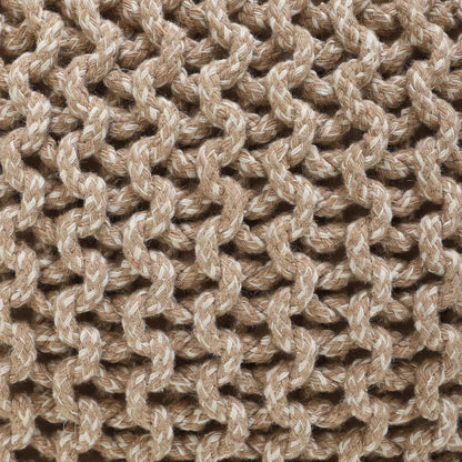 REDEARTH round Pouf Ottoman - Hand Knitted Cable Boho Poof Home Décor Pouffe Circular Footrest for Living Room - Nursery - Bedroom - Lounge 100% Cotton (18”X18”X14”) - Beige Ivory