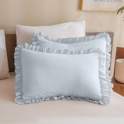 Light Blue Ruffle Pillow Shams King Size,2 Pack 20"X36" Pillow Sham,Shabby Boho Chic Farmhouse Bed Pillow Covers King Ultra Soft and Luxury Microfiber Vintage Pillowcases Set