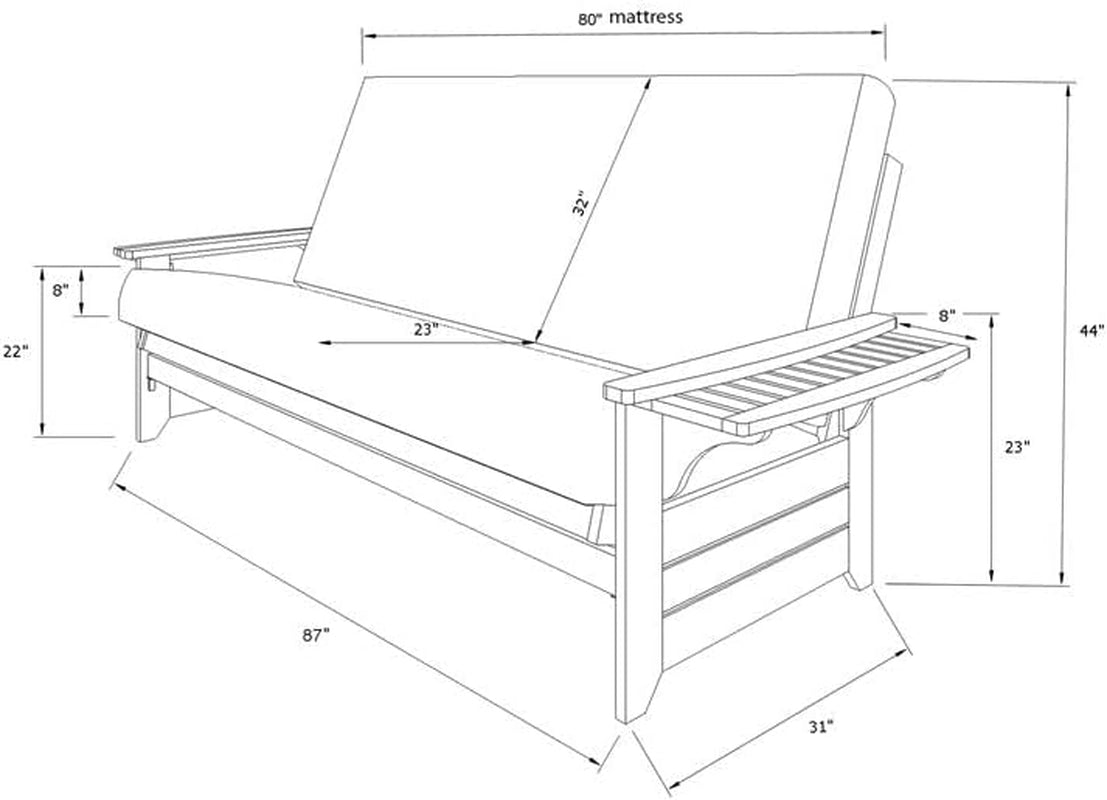 Phoenix Queen Butternut Wood Storage Futon-Linen Stone Mattress