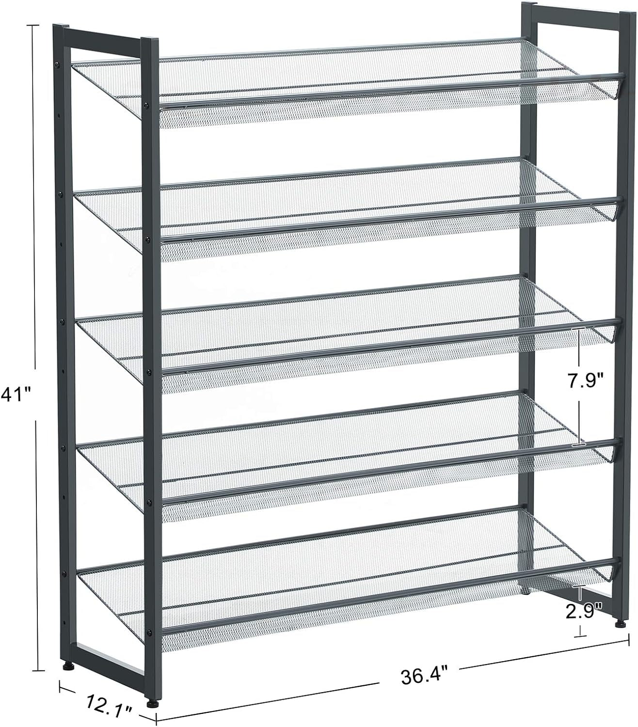 Shoe Rack, 5-Tier Shoe Organizer, Metal Shoe Storage for Garage, Stackable Shoe Shelf, with Adjustable Flat or Angled Shelves, 20-25 Pairs, Charcoal Gray ULMR05GB