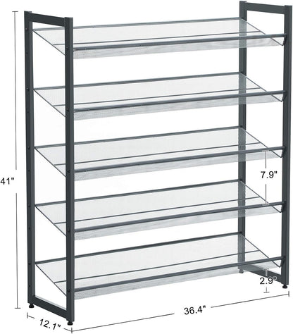 Shoe Rack, 5-Tier Shoe Organizer, Metal Shoe Storage for Garage, Stackable Shoe Shelf, with Adjustable Flat or Angled Shelves, 20-25 Pairs, Charcoal Gray ULMR05GB