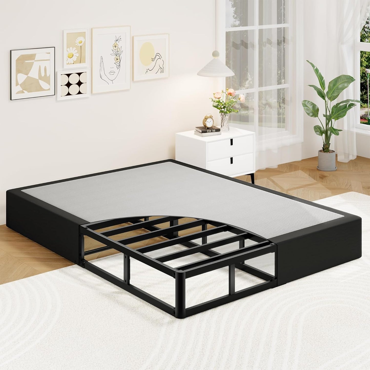 Queen Box Spring, 10 Inch High Profile Box Spring for Queen Bed, 3000 Lbs Heavy Duty Metal Frame Mattress Foundation with Fabric Cover, Easy Assembly-Noise Free